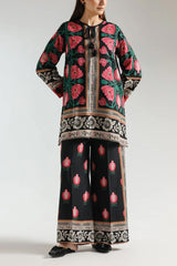 Stylish Printed V-Neck Shirt and Plain Trouser Set - 2 Pcs