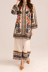 Stylish Printed V-Neck Shirt and Plain Trouser Set - 2 Pcs