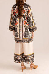 Stylish Printed V-Neck Shirt and Plain Trouser Set - 2 Pcs