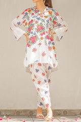 Stylish Printed V-Neck Shirt and Plain Trouser Set - 2 Pcs