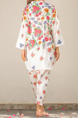 Stylish Printed V-Neck Shirt and Plain Trouser Set - 2 Pcs