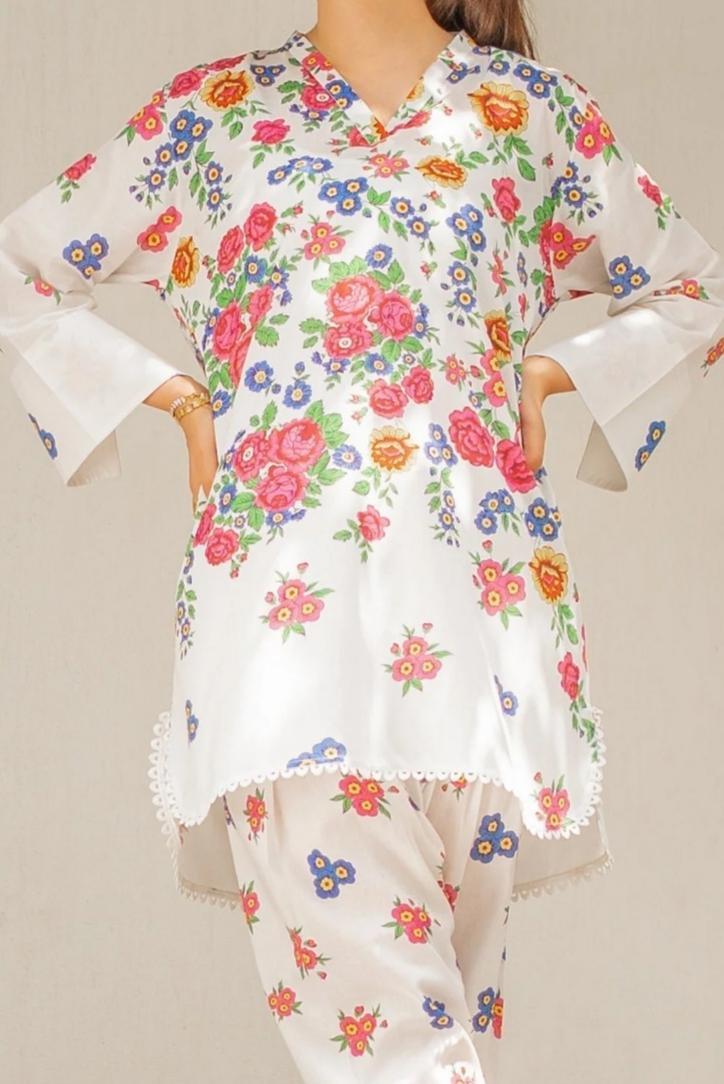 Stylish Printed V-Neck Shirt and Plain Trouser Set - 2 Pcs