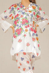 Stylish Printed V-Neck Shirt and Plain Trouser Set - 2 Pcs