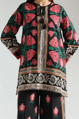 Stylish Printed V-Neck Shirt and Plain Trouser Set - 2 Pcs