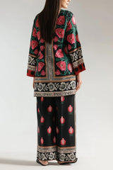 Stylish Printed V-Neck Shirt and Plain Trouser Set - 2 Pcs