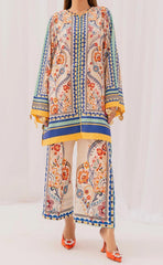 Stylish Printed V-Neck Shirt and Plain Trouser Set - 2 Pcs