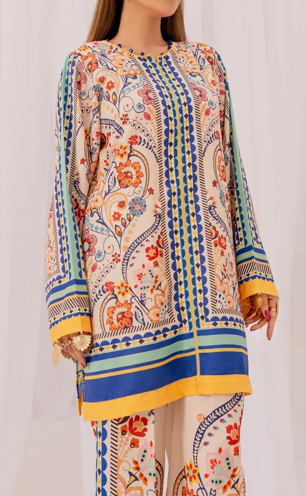 Stylish Printed V-Neck Shirt and Plain Trouser Set - 2 Pcs