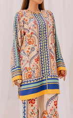 Stylish Printed V-Neck Shirt and Plain Trouser Set - 2 Pcs